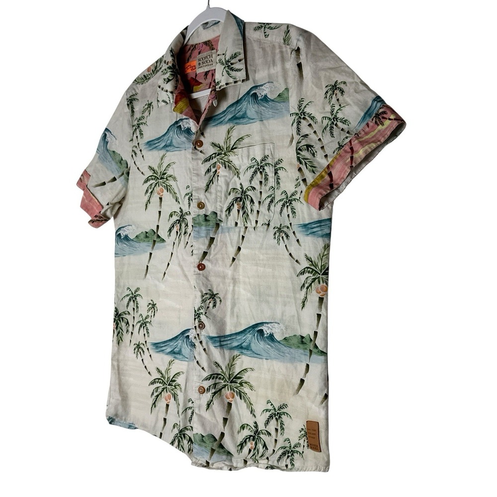 Scotch & Soda Shirt Men's Medium Short Sleeve Button Front Hawaiian Beach Resort - Picture 6 of 10